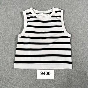 J.o&co Crop Singlet Top Womens M-L Black White Striped Nylon Stretch Round Neck